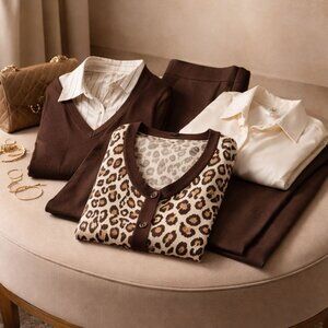 Womens 3X - 3 Outfits Layered Tops, Leopard Cardigan & Pant Sets * Free Shipping